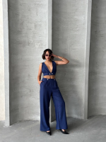 Crop Pantolon Keten Takım S255012 Lacivert (Beden: M) - Görsel 4