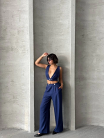 Crop Pantolon Keten Takım S255012 Lacivert (Beden: L) - Görsel 2