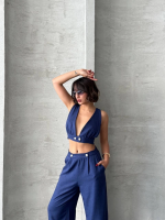 Crop Pantolon Keten Takım S255012 Lacivert (Beden: Xl) - Görsel 6