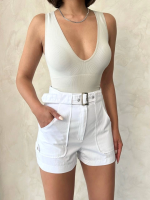 Kemer Detaylı Gabardin Şort Beyaz S25289 (Beden: Xl) - Görsel 6