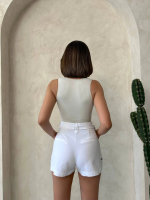 Kemer Detaylı Gabardin Şort Beyaz S25289 (Beden: Xl) - Görsel 3