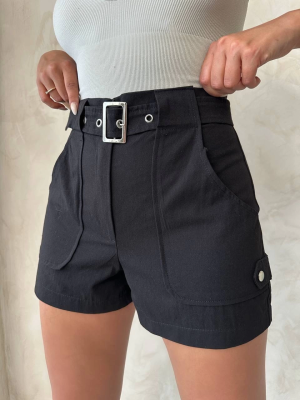 Kemer Detaylı Gabardin Şort Siyah S25289 (Beden: Xl)