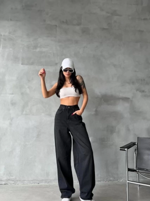 Arkadan Tokalı Jeans Pantolon Siyah (Beden: 40)