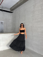 Fırfırlı Brodeli Astarlı Uzun Etek Siyah S255047 (Beden: S) - Görsel 2