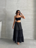 Fırfırlı Brodeli Astarlı Uzun Etek Siyah S255047 (Beden: S) - Görsel 4