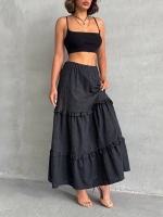 Fırfırlı Brodeli Astarlı Uzun Etek Siyah S255047 (Beden: M)