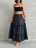 Fırfırlı Brodeli Astarlı Uzun Etek Siyah S255047 (Beden: M) - Görsel 7