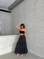 Fırfırlı Brodeli Astarlı Uzun Etek Siyah S255047 (Beden: M) - Görsel 6