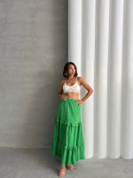 Fırfırlı Brodeli Astarlı Uzun Etek Yeşil S255047 (Beden: M) - Görsel 5