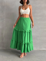 Fırfırlı Brodeli Astarlı Uzun Etek Yeşil S255047 (Beden: M) - Görsel 6