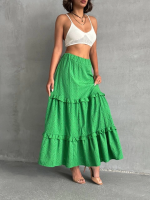 Fırfırlı Brodeli Astarlı Uzun Etek Yeşil S255047 (Beden: Xl)