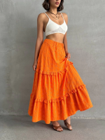 Fırfırlı Brodeli Astarlı Uzun Etek Turuncu S255047 (Beden: L)
