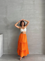 Fırfırlı Brodeli Astarlı Uzun Etek Turuncu S255047 (Beden: L) - Görsel 7