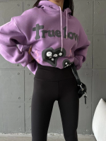 3 İplik Şardonlu Oversize True Baskılı Sweat Mor (Beden: S) - Görsel 2