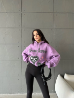 3 İplik Şardonlu Oversize True Baskılı Sweat Mor (Beden: S) - Görsel 4