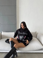 3 İplik Şardonlu Oversize True Baskılı Sweat Siyah (Beden: S) - Görsel 3