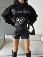 3 İplik Şardonlu Oversize True Baskılı Sweat Siyah (Beden: M) - Görsel 4