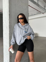 3 İplik Şardonlu Oversize Kafa Baskılı Sweat Gri (Beden: M) - Görsel 2