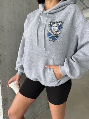 3 İplik Şardonlu Oversize Kafa Baskılı Sweat Gri (Beden: L)