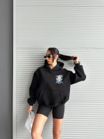 3 İplik Şardonlu Oversize Kafa Baskılı Sweat Siyah (Beden: S) - Görsel 5