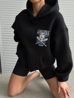 3 İplik Şardonlu Oversize Kafa Baskılı Sweat Siyah (Beden: M) - Görsel 7