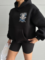 3 İplik Şardonlu Oversize Kafa Baskılı Sweat Siyah (Beden: L) - Görsel 4