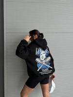 3 İplik Şardonlu Oversize Kafa Baskılı Sweat Siyah (Beden: L) - Görsel 6