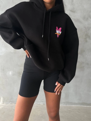 3 İplik Şardonlu Oversize Compact Ördek Baskılı Sweat Siyah (Beden: M)