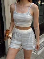 Çizgili Şortlu Takım Gri S3978 (Beden: L)