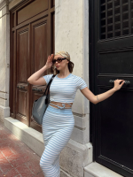 Çizgili Etekli Takım Mavi S3609 (Beden: S) - Görsel 2