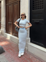 Çizgili Etekli Takım Mavi S3609 (Beden: M)