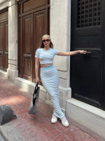 Çizgili Etekli Takım Mavi S3609 (Beden: M) - Görsel 7