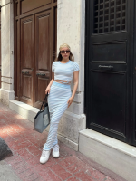 Çizgili Etekli Takım Mavi S3609 (Beden: L) - Görsel 5