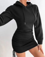 3 İplik Şardonlu Kapşonlu Elbise Siyah (Beden: L)