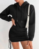 3 İplik Şardonlu Kapşonlu Elbise Siyah (Beden: L) - Görsel 2