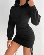 3 İplik Şardonlu Kapşonlu Elbise Siyah (Beden: L) - Görsel 3