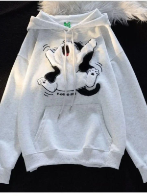 3 İplik Şardonlu Oversize Peluş Baskılı Sweat Beyaz (Beden: S)