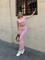 Çizgili Etekli Takım Pembe S3609 (Beden: L) - Görsel 7