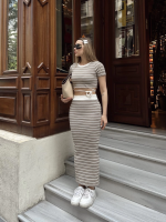 Çizgili Etekli Takım Vizon S3609 (Beden: S) - Görsel 7