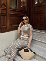 Çizgili Etekli Takım Vizon S3609 (Beden: S) - Görsel 2