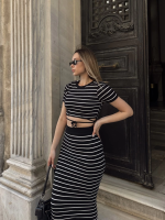 Çizgili Etekli Takım Siyah S3609 (Beden: S) - Görsel 6