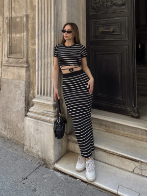 Çizgili Etekli Takım Siyah S3609 (Beden: S)