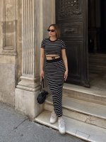 Çizgili Etekli Takım Siyah S3609 (Beden: S) - Görsel 5