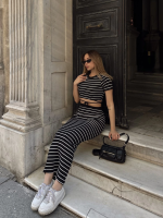 Çizgili Etekli Takım Siyah S3609 (Beden: S) - Görsel 8