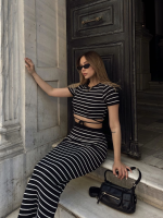 Çizgili Etekli Takım Siyah S3609 (Beden: M) - Görsel 2