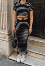 Çizgili Etekli Takım Siyah S3609 (Beden: M) - Görsel 7