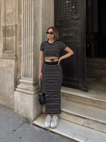 Çizgili Etekli Takım Siyah S3609 (Beden: L) - Görsel 4