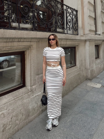 Çizgili Etekli Takım Beyaz S3609 (Beden: S)