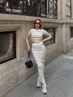 Çizgili Etekli Takım Beyaz S3609 (Beden: M) - Görsel 5