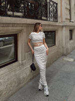 Çizgili Etekli Takım Beyaz S3609 (Beden: L) - Görsel 2